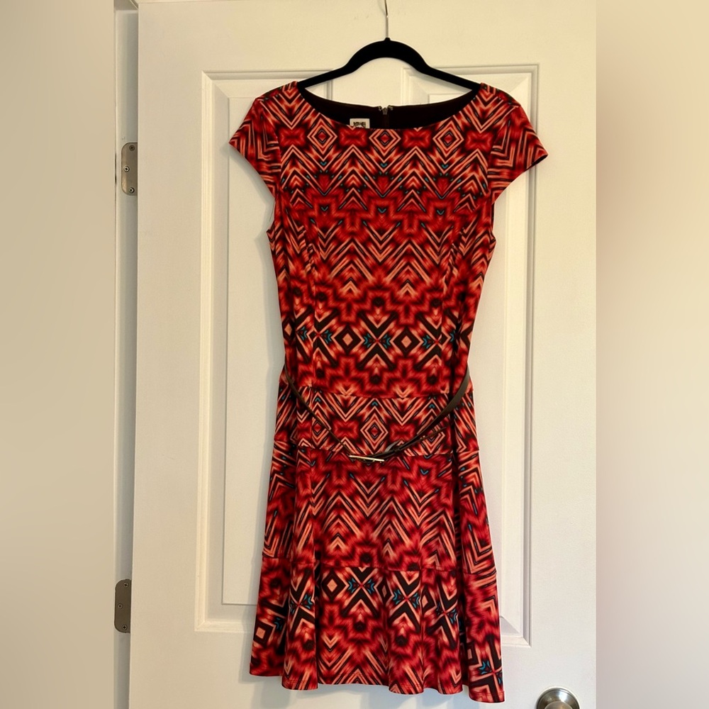 Anne Klein Red and Black Geometric Mini Dress